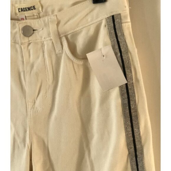 L'agence Women's Cream Cropped Denim Pants with Silver & Black Detailing Size 23 - Picture 3 of 8